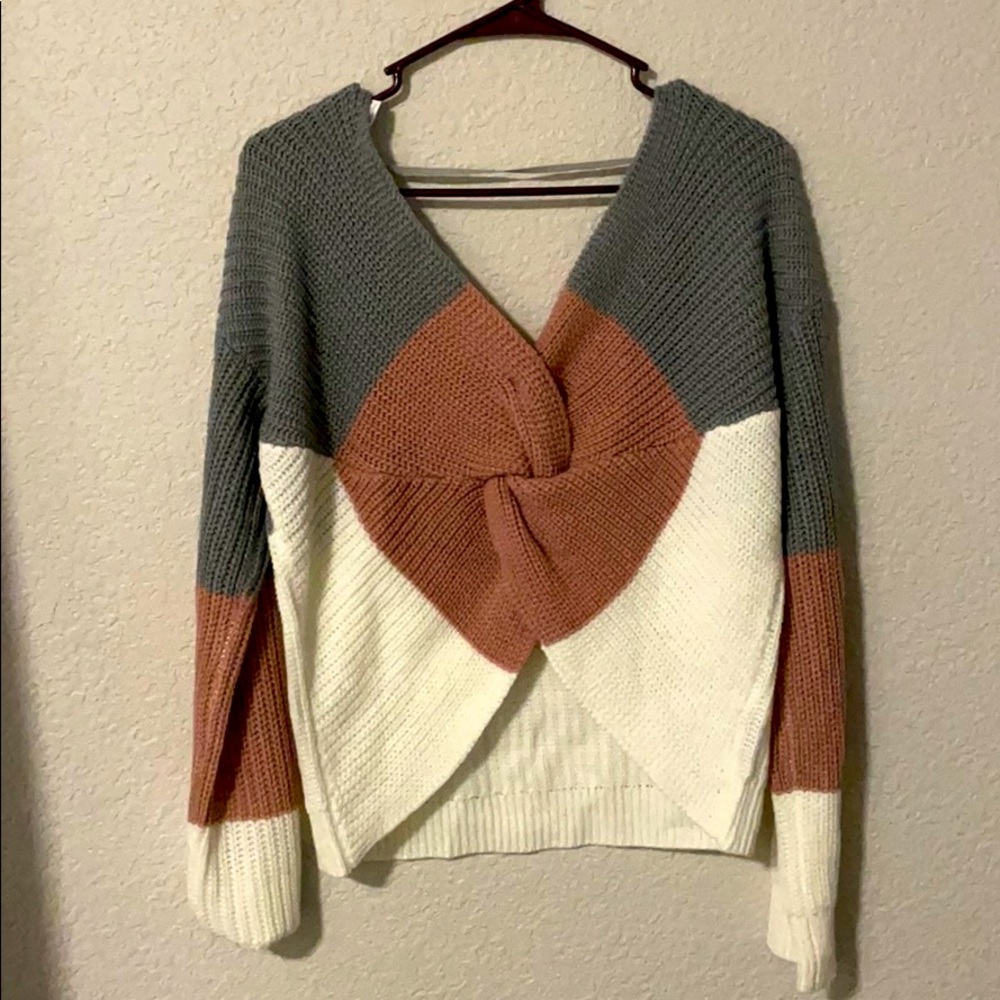 3 color cross back sweater